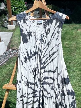 Shoreline Tie-Dye Beaded Sleeveless Midi Dress | One Size Boho Resort Cover-Up